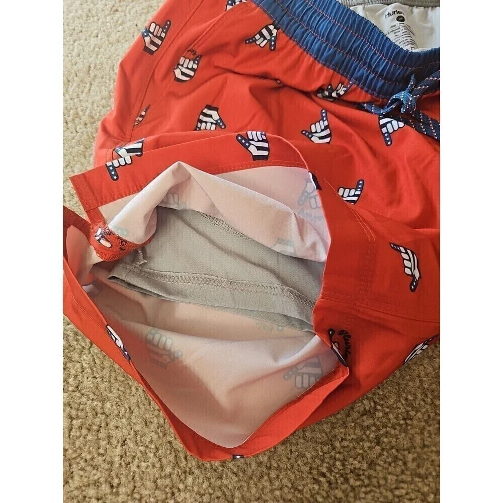 Hurley Red Volley Swim Shorts Stay Fly BBQ Patriotic Large